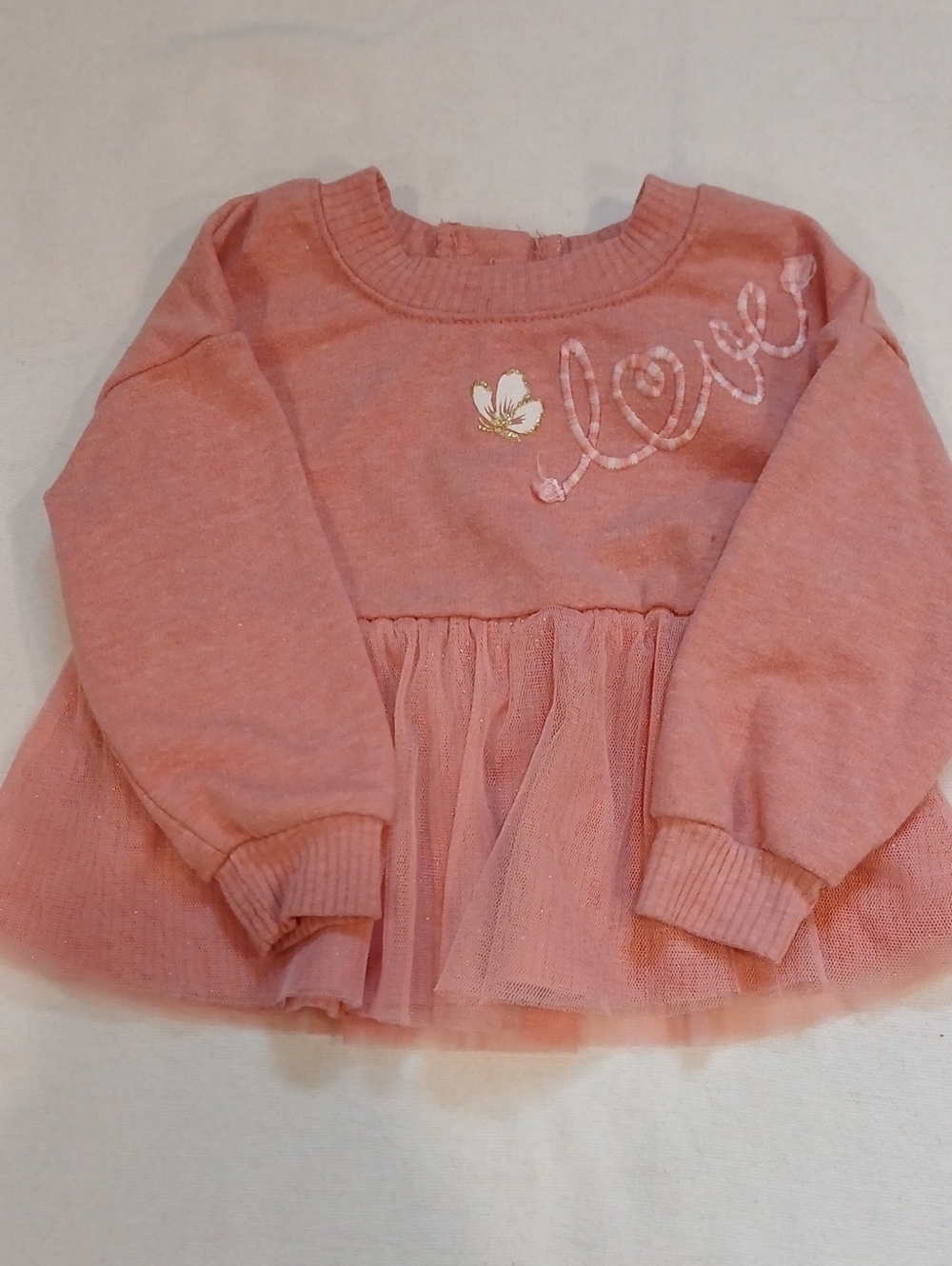 btween Pink Long-Sleeve Tulle-Hem Sweatshirt with Love Embroidery